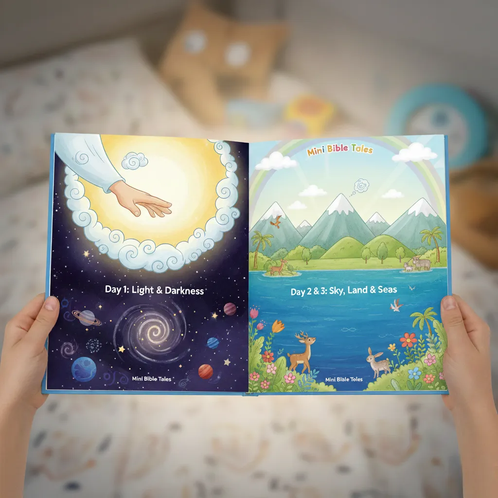 Child reading Bible stories